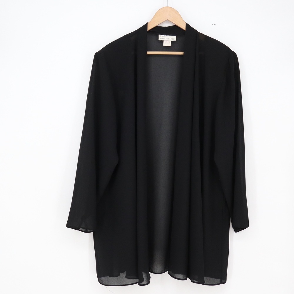 Positive Influence Cardigan Womens 22W Open Front Black Sheer Topper Excellent